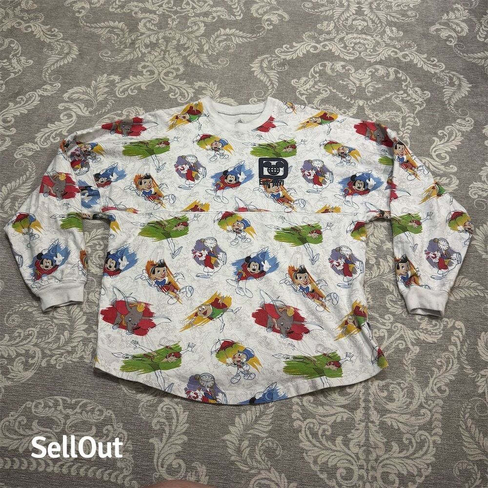 Disney Ink & Paint Spirit Jersey Adult Small White Multicolor Long Sleeve